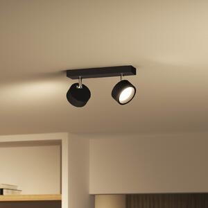 Philips Bracia LED тавански спот с две лампи, черен, Черен, Дневна/трапезария, Метал, Модерен
