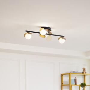 Lucande LED лампа за таван Pallo, 4 светлини, черно/златно, стъкло, Затъмняване, Черен, Дневна/трапезария, Метал, Модерен
