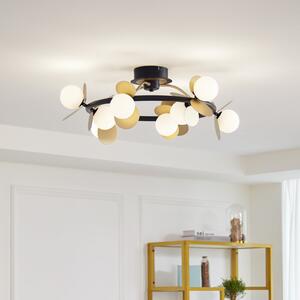 Lucande LED лампа за таван Pallo, 9 светлини, черно/златно, стъкло, Затъмняване, Черен, Дневна/трапезария, Метал, Модерен