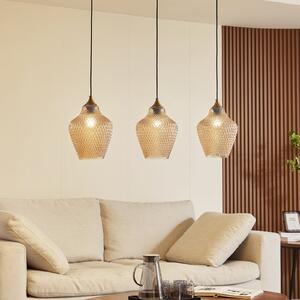 Lindby Висяща лампа Drakar, Ø 22 cm, 3 светлини, кехлибар, стъкло, Затъмняване, Бежов, Дневна/трапезария, Стъкло, Винтидж
