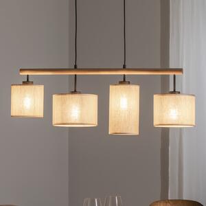 TK Lighting Висяща лампа Deva Nature, четирипламенна, текстил, Затъмняване, Бежов, Дневна/трапезария, Дървесина, Скандинавски