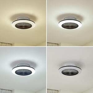 Lindby Вентилатор за таван LED Mamuti, черен, тих, Ø 55 cm, Затъмняване, Черен, Дневна/трапезария, Алуминий, Модерен