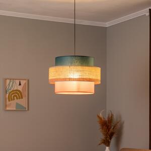 TK Lighting Висяща лампа Trio, абажур от юта, бензин/естествено кафяво/оранжево Ø 50 см, Затъмняване, Многоцветен, Дневна/трапезария, Плат / текстил
