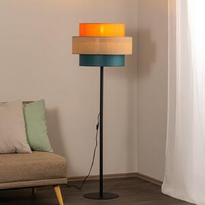 TK Lighting Подова лампа Trio, абажур от юта, оранжево/естествено кафяво/петрол, Многоцветен, Дневна/трапезария, Плат / текстил