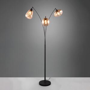 Trio Lighting Подова лампа Lumina, 3 светлини, черно/кафяво, стъкло, Черен, Дневна/трапезария, Стъкло, Модерен