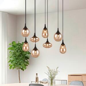 Trio Lighting Висящо осветително тяло Lumina, 8 лампи, черно/кафяво, стъкло, Затъмняване, Дневна/трапезария, Стъкло, Модерен