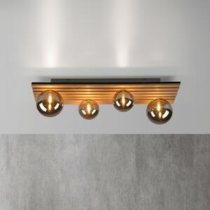 JUST LIGHT. GmbH Зелена лампа за таван Stika, дълга, 4 светлини, дърво, Затъмняване, Дърво, Дневна/трапезария, Дървесина