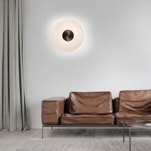 PURE LED стенна лампа Vitrum, кафяво/опалово стъкло/алуминий Ø 22 cm, Затъмняване, Кафяв / ръждив, Дневна/трапезария, Стъкло, Модерен