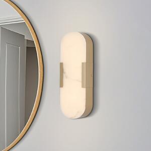 Searchlight LED стенна лампа за баня Opaline, височина 35 cm, златист цвят, метал/смола, Затъмняване, Злато / месинг, Баня, Метал