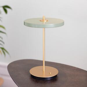 UMAGE LED акумулаторна настолна лампа Asteria Move маслиненозелено/месинг 31 см, Затъмняване, Зелен, Дневна/трапезария, Метал, Дизайн