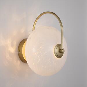 Searchlight LED стенна лампа Confetti, златисто-бяла, ширина 25 cm, стъкло, Затъмняване, Злато / месинг, Дневна/трапезария, Стъкло, Модерен