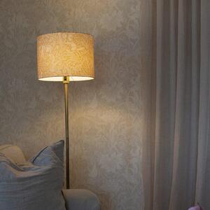 PR Home Стелажна лампа Amy, жълто/златно, височина 150 cm, текстил, E27, Злато / месинг, Дневна/трапезария, Плат / текстил