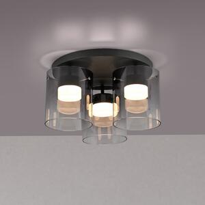 JUST LIGHT. GmbH LED таванска лампа Elio пушено стъкло, 3-лампова, черна, Затъмняване, Сив, Дневна/трапезария, Стъкло, Модерен