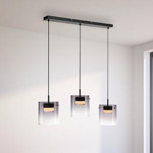 JUST LIGHT. GmbH LED висяща лампа Elio, пушено стъкло, 3-лампена, черна, Затъмняване, Сив, Дневна/трапезария, Стъкло, Модерен