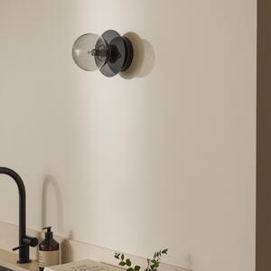 Globen Lighting стенна лампа ART DECO, черна/сива Ø 16cm IP44, Затъмняване, Сив, Дневна/трапезария, Стъкло, Модерен
