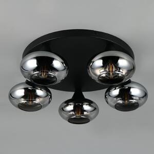 Reality Leuchten Таванска лампа Divina, цвят дим, Ø 49 cm, 5-пламъчна, стъкло, Затъмняване, Сив, Дневна/трапезария, Стъкло, Модерен