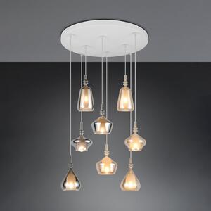 Trio Lighting Висяща лампа Aldea, Ø 60 cm, бяла/кехлибар/хром, стъкло, 8-свещна., Затъмняване, Бежов, Дневна/трапезария, Стъкло