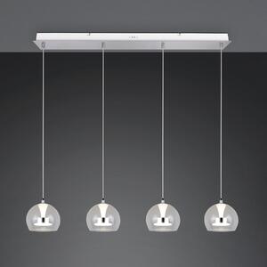 Trio Lighting LED висяща лампа Flynt, дължина 97 cm, хромиран метал, 4-светлинна., Затъмняване, Металик, Дневна/трапезария, Метал, Модерен
