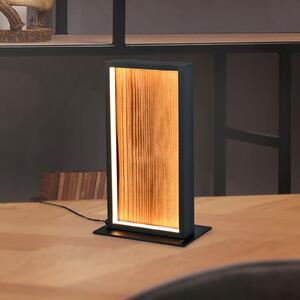 Trio Lighting LED настолна лампа Kalea, височина 30 cm, цвят на дърво, Затъмняване, Дърво, Дневна/трапезария, Дървесина