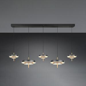 Trio Lighting LED висяща лампа Keaton, черно/златисто 140 cm CCT, 5-светлинна., Затъмняване, Черен, Дневна/трапезария, Метал