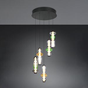 Trio Lighting LED висяща лампа Minerva, Ø 42 cm, цветна, стъкло, CCT, 5-крилна., Затъмняване, Многоцветен, Дневна/трапезария, Стъкло