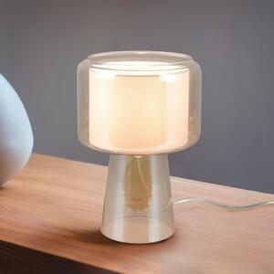 Trio Lighting Настолна лампа Rocka, кехлибарено, височина 29 cm, стъкло/плат, Бежов, Дневна/трапезария, Стъкло