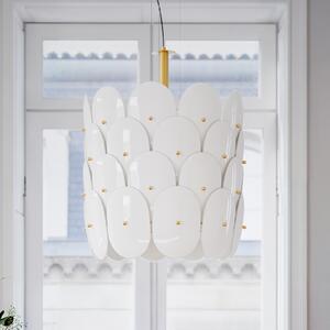 By Rydéns Rydens Висяща лампа Omlott, месинг/бяло, Ø 50 cm, Затъмняване, Бял, Дневна/трапезария, Стъкло, Дизайн