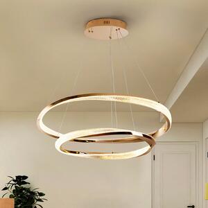 Schuller Valencia LED висяща лампа Orbitas, Ø 80 cm, златист цвят, метал, димер, Затъмняване, Злато / месинг, Дневна/трапезария, Алуминий