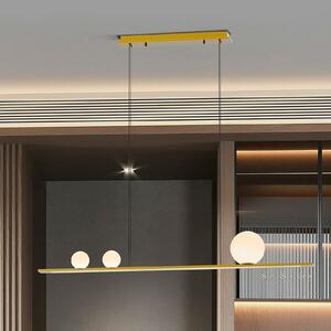 Schuller Valencia LED висяща лампа Mila, златист цвят, дължина 120 cm, 3-свещник., Затъмняване, Злато / месинг, Дневна/трапезария, Алуминий, Модерен