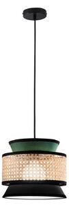 Luce Ambiente Design Висяща лампа Gazebo, зелена/черна/естествена, Ø 26 cm, плат/ротан, Затъмняване, Зелен, Дневна/трапезария, Плат / текстил