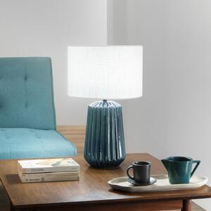 Luce Ambiente Design Настолна лампа Kiowa, височина 46 cm, синьо/бяло, керамика/плат, Син, Дневна/трапезария, Керамика