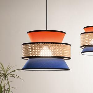 Luce Ambiente Design Висяща лампа Gazebo, оранжева/синя/естествена, Ø 40 cm, плат/ротан, Затъмняване, Оранжев, Дневна/трапезария, Плат / текстил