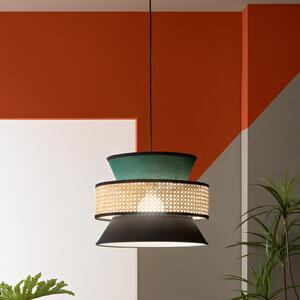 Luce Ambiente Design Висяща лампа Gazebo, зелена/черна/естествена, Ø 40 cm, плат/ротан, Затъмняване, Зелен, Дневна/трапезария, Плат / текстил