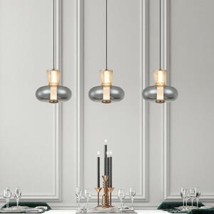 Viokef LED висяща лампа Sire, дължина 92 cm, стъкло в цвят дим/бронз, 3-крилна., Сив, Дневна/трапезария, Метал