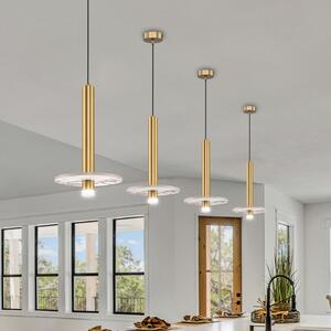 Viokef LED висяща лампа Leandros златист цвят Ø 40 cm изкуствен камък/метал, Злато / месинг, Дневна/трапезария, Метал