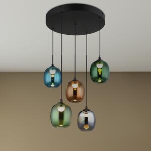 Globo LED висяща лампа Minara, 5-крилна, Ø 43 cm, цветна, стъкло, Затъмняване, Многоцветен, Дневна/трапезария, Метал, Модерен