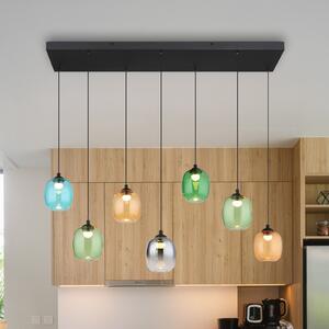 Globo LED висяща лампа Minara, 7-светилна, дължина 102 cm, цветна, стъкло, Затъмняване, Многоцветен, Дневна/трапезария, Метал, Модерен