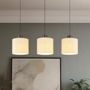 Globo LED висяща лампа Thea, дължина 74 cm, 3-светлинна, кремаво/матово черно, Затъмняване, Бежов, Дневна/трапезария, Плат / текстил, Скандинавски