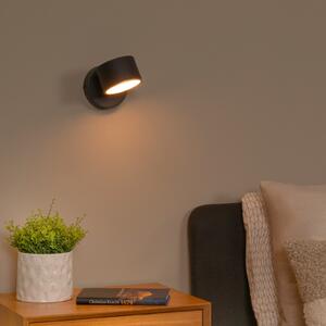 Lucide LED стенна лампа Gian, черна, ширина 11 cm, метал, Затъмняване, Черен, Дневна/трапезария, Метал, Модерен