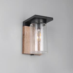 Trio Lighting Външна лампа ARDILA, дървесен вид, височина 19 cm, метал/стъкло, IP44, Затъмняване, Дърво, Алуминий, Модерен, Стенна ъглова