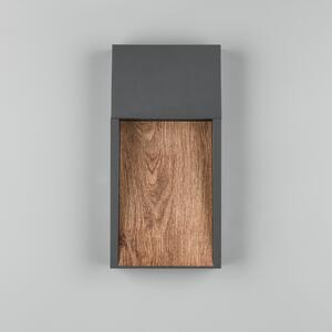 Trio Lighting LED лампа за външна стена SALMON, дървесен вид, метал, височина 33 cm, IP44, Дърво, Алуминий, Модерен, Стенна розетка отдолу