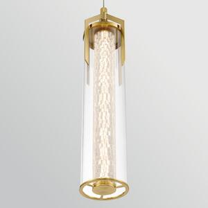 Quintiesse LED висяща лампа ESPADA, златисто матирана, Ø 15 cm метал/стъкло, Затъмняване, Злато / месинг, Дневна/трапезария, Алуминий, Модерен