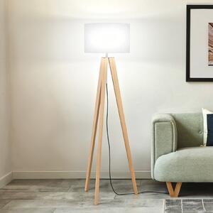 FISCHER & HONSEL Стелажна лампа SHINE-WOOD, бяла/никел/дъб, височина 164 cm 3 x E27, Бял, Дневна/трапезария, Плат / текстил, Триножник