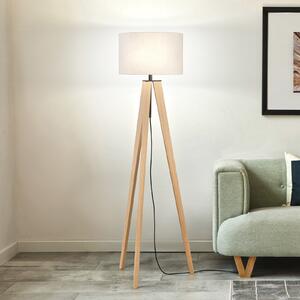 FISCHER & HONSEL Степен лампа SHINE-WOOD, пясъчна/черна/дъб Височина 164 cm 3 x E27, Бежов, Дневна/трапезария, Плат / текстил, Триножник