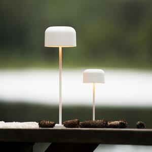 Konstsmide LED акумулаторна настолна лампа Lille, височина 20 cm, бяла, IP54, USB, Затъмняване, Бял, Дневна/трапезария, Алуминий, Модерен