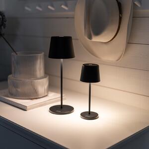 Konstsmide LED акумулаторна настолна лампа Vence, височина 22 cm, черна, IP54, USB, Затъмняване, Черен, Дневна/трапезария, Алуминий, Модерен