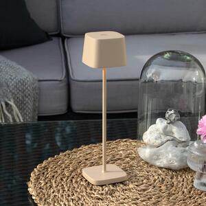 Konstsmide LED акумулаторна настолна лампа Capri, височина 25 cm, цвят пясък, IP54, Затъмняване, Бежов, Дневна/трапезария, Метал, Модерен