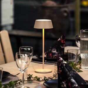 Konstsmide LED акумулаторна настолна лампа Menton, пясъчен цвят, височина 27 cm, IP54, USB, Затъмняване, Бежов, Дневна/трапезария, Метал, Модерен