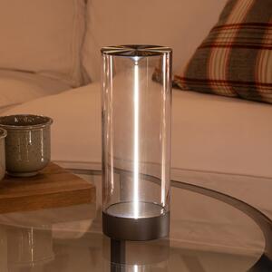 Konstsmide LED акумулаторна настолна лампа Edison, височина 24 cm, сива/прозрачна, IP54, Затъмняване, Прозрачен, Дневна/трапезария, Пластмаса, Модерен