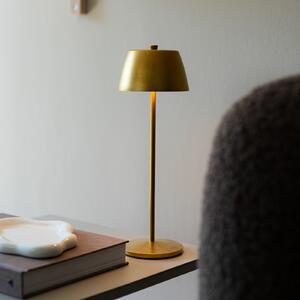 Konstsmide LED акумулаторна настолна лампа Eze, матово злато, 32 cm, IP54, USB, Затъмняване, Злато / месинг, Дневна/трапезария, Алуминий, Модерен
